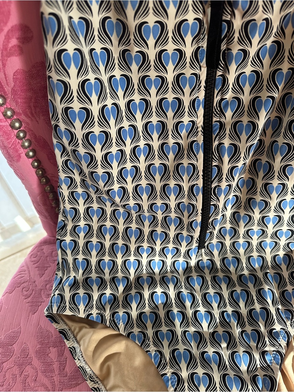 J Crew Blue & Cream Patterned One-Piece Swimsuit size 2 - Picture 3 of 7